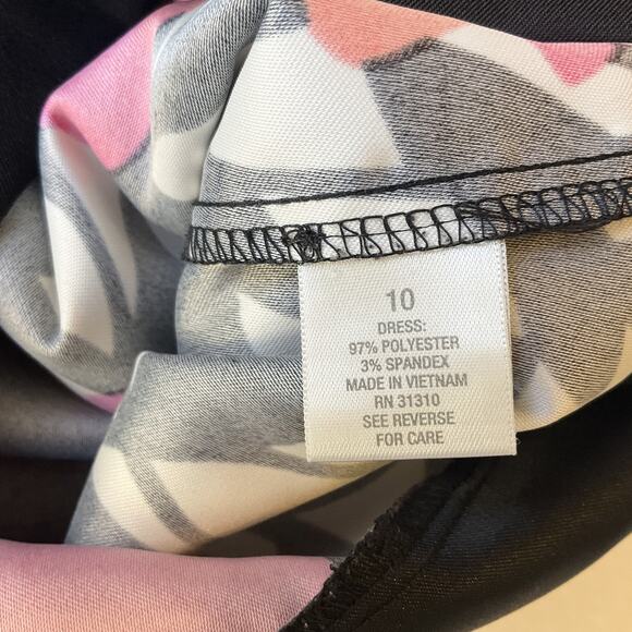 Dressbarn Women Dress 10 Black Pink Floral Sheath Sleeveless Knee Length - Picture 3 of 9